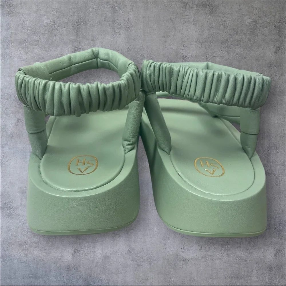 ASH Victoria Green Napa Leather Platform Strappy Sandals Womens 39 Slip On